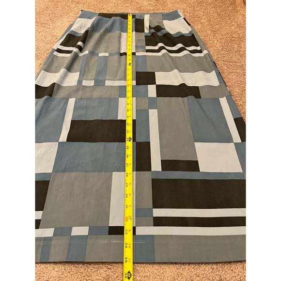 Harvé Bernard Womens Geometric Patchwork Maxi Skirt Sz 14 Blue Gray Black Vtg - Picture 5 of 7